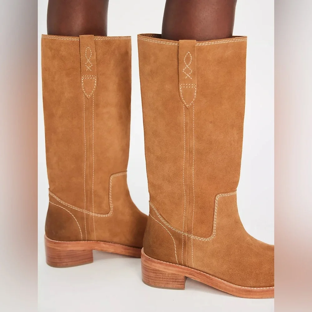 New Free People Blaze Pull On Campus Boots Toffee Suede - Picture 2 of 9